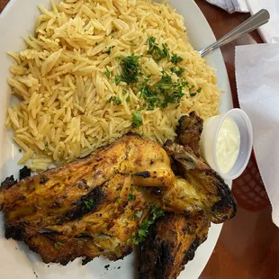 Half grilled chicken, rice