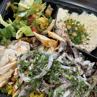 Chicken Shawarma beef Combo Plate filled with flavor, giant portions, absolutely delicious!