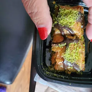 Two tiny pieces of baklava for $7