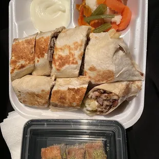 Chicken shawarma and Freshly Baked Turkish Baklava