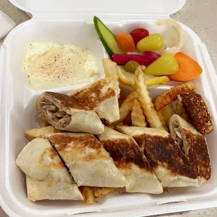  a meal in a styrofoam container