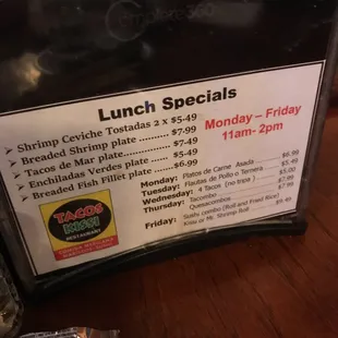Lunch specials...No tripa?  Boooo. :(