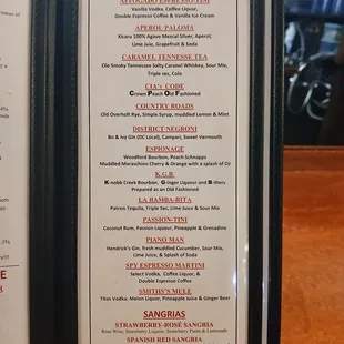 Cocktail menu