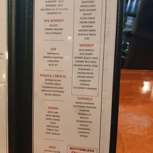 Spirit menu