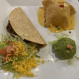 Part of the Norman dinner - crispy beef taco and cheese puff with guacamole