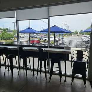 Bar dining area overlooking the parking area.