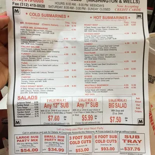 Simple menu but all the great staples for a well crafted sub!