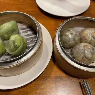 Seafood Dumplings with Pea Shoots