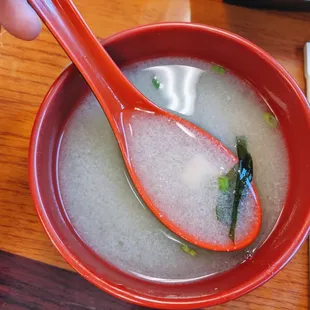 Miso soup - little bits of tofu and seaweed
