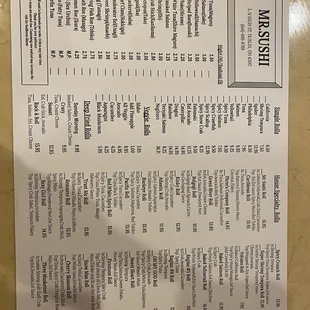 the menu for the restaurant