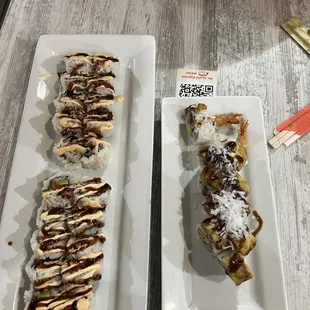 California roll, spicy salmon roll, Tropical roll