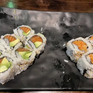 Alaska roll and spicy salmon.