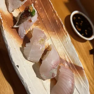 Five assorted white fish. Chosen by the chef.