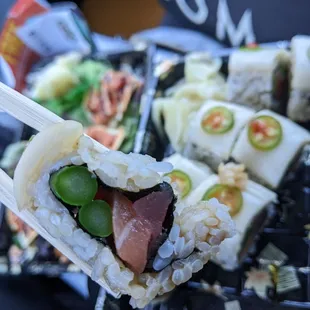  a close up of a plate of sushi