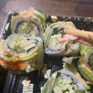 This is the little shrimp they put in the roll. I&apos;m basically eating cucumbers.