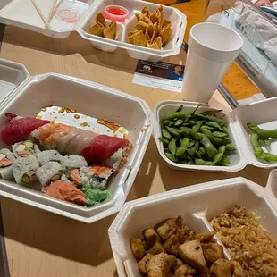 Crab Ragoons Edamame Chicken Teriyaki Philly roll