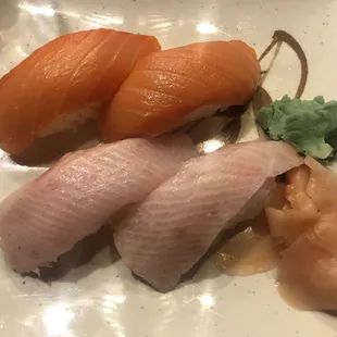 Smoked Salmon Nigiri and  Yellowtail sushi
