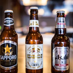 Japanese beers: Sapporo, Kirin and Asahi