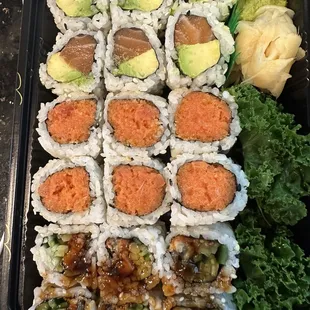 Salmon Avocado Roll, Spicy Tuna Roll, Eel Cucumber Roll