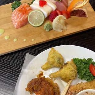Shrimp Tempura Appetizer; Sashimi
