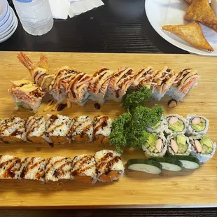 Top: 2018 roll | left: two sweet potato rolls | right: cali roll
