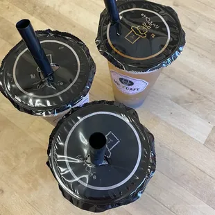 Peach green tea, coconut milk tea, lychee milk tea