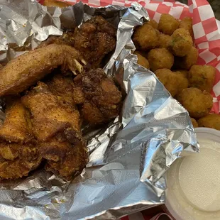 Wings and fried okra