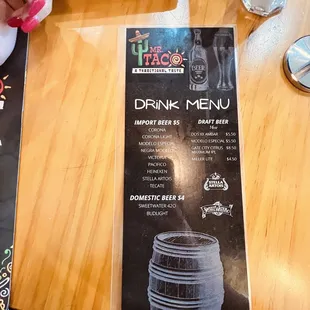 Drink menu