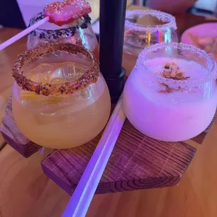 Margarita flight Mango, Coconut, Guava, and Strawberry