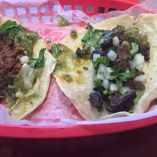 Carne Asada and chorizo tacos