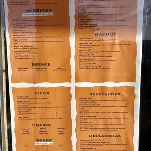 Menu as of October 2021