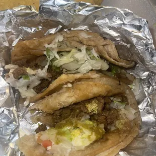 Steak tacos on soft corn tortilla