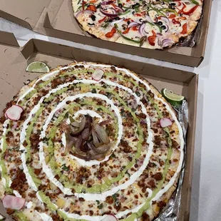 Pastor Pizza and Veggie Pizza