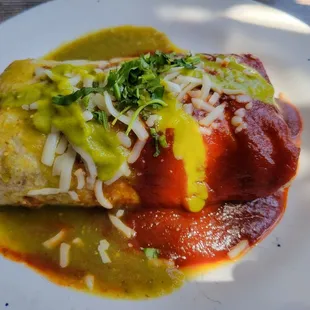 Carne Asada Burrito Wet Style with both sauces. Excellent and spicy = highly recommended!