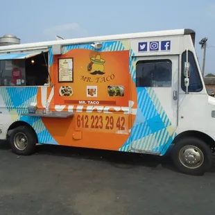 Outside of the food truck.