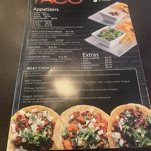 tacos, menu