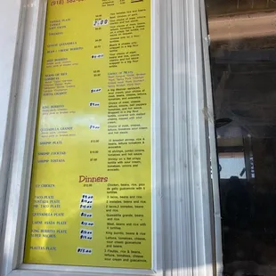 a menu in a window