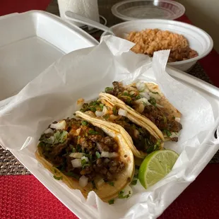 Taco Truck Taco asada with rice and beans