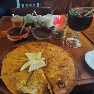 Birria Pizza, Hibiscus  drink.