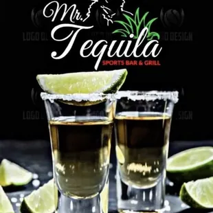 two shots of tequila and lime