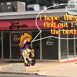 a storefront with a sign that says i hope the don&apos;t find out i look like the bottle