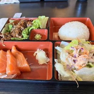 Beef Teriyaki and sashimi bento