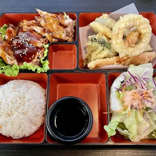 Lunch Combo Bento with Chicken Teriyaki and Tempura
