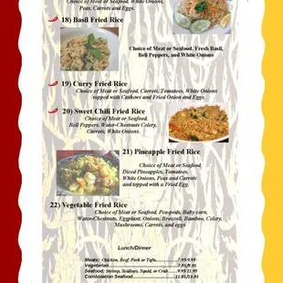the menu for fried rice