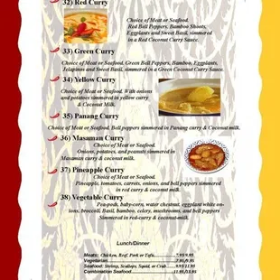 the menu for curry dishes