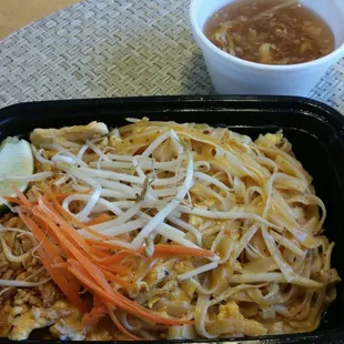 Lunch portion of curry pad thai and soup. Yum!