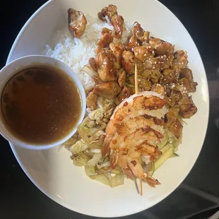 Teriyaki and grilled shrimp.