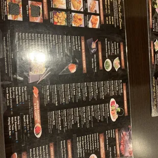 the menu of the restaurant