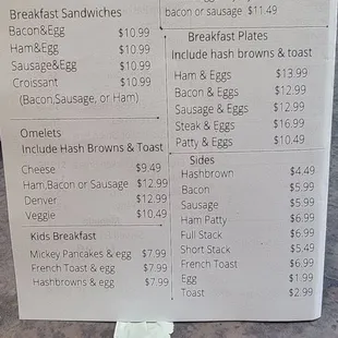 a menu for breakfast and brunches
