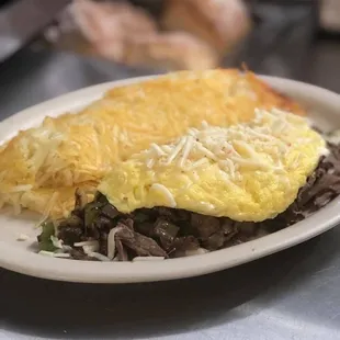 Philly cheese steak omelette